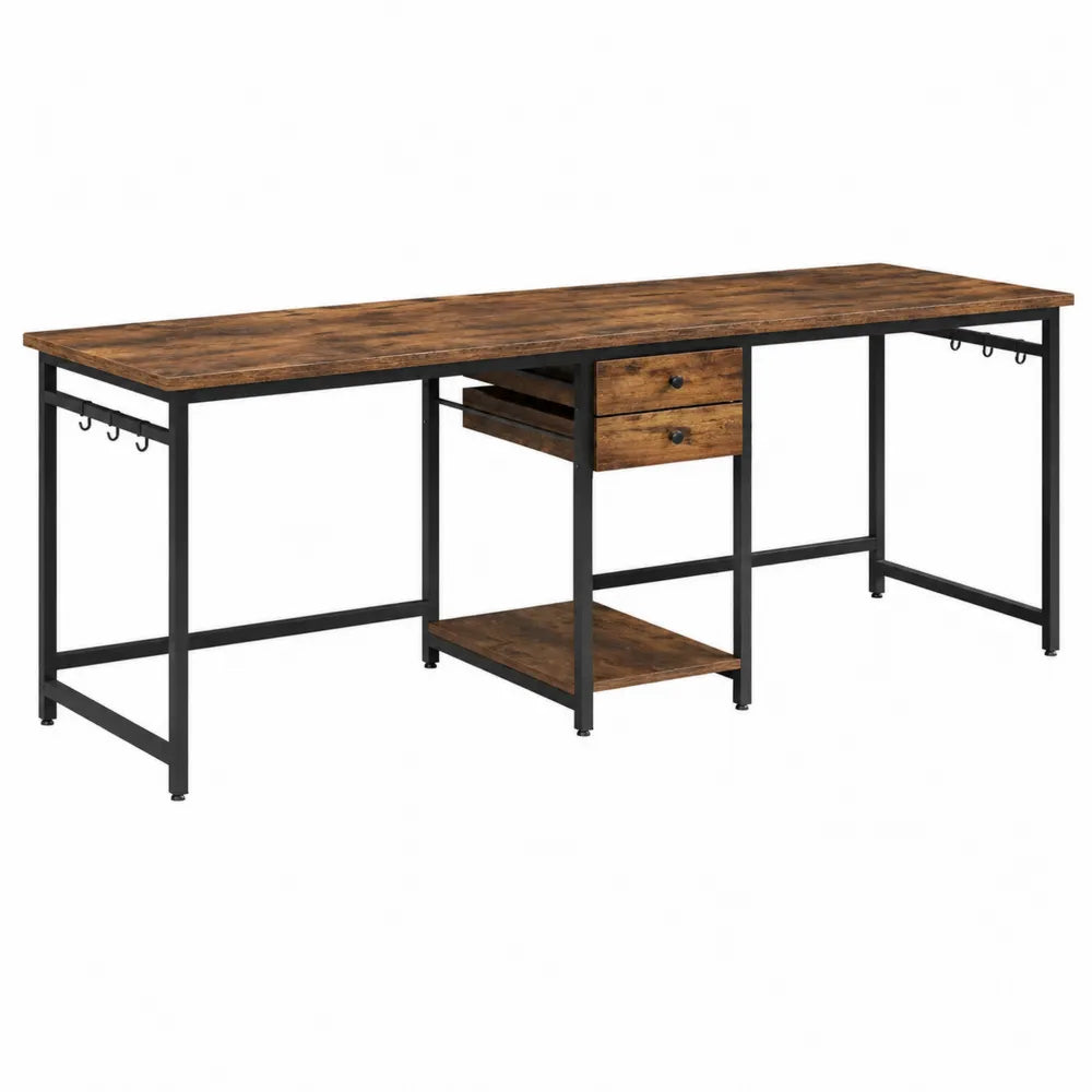 Rectangular Engineered Wood Office Desk with Metal Frame and Drawers 200x60x75 cm