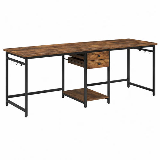 Rectangular Engineered Wood Office Desk with Metal Frame and Drawers 200x60x75 cm