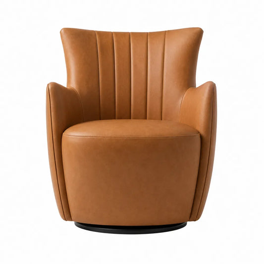 Faux Leather Swivel Chair Tan 68cm x 70cm x 75cm