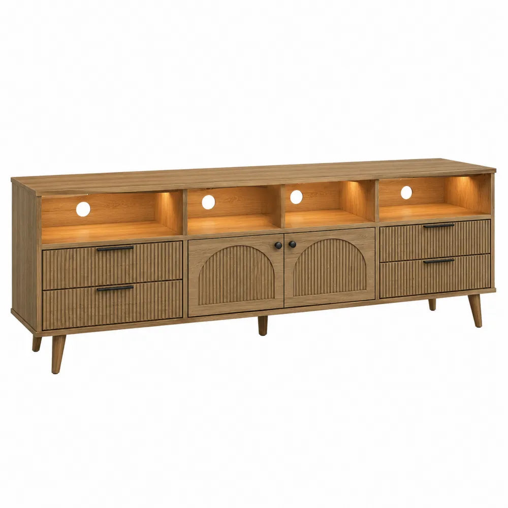 Oak Wood TV Stand with Drawers and Cabinets