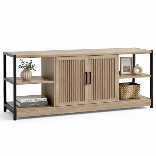 Wood and Metal TV Stand with Oak Finish 140cm