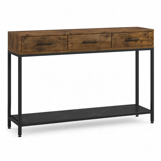 Console Table MDF Metal Brown Black 120x30x75cm