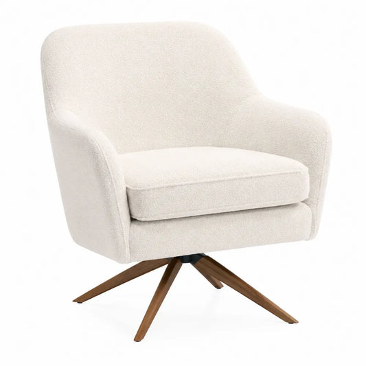 Swivel Accent Chair with Polyester Fabric and Wood Base in Cream