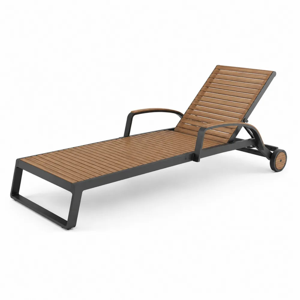 Outdoor Aluminum and Teak Lounger with Adjustable Backrest