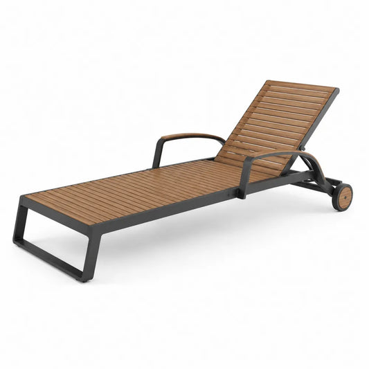Outdoor Aluminum and Teak Lounger with Adjustable Backrest