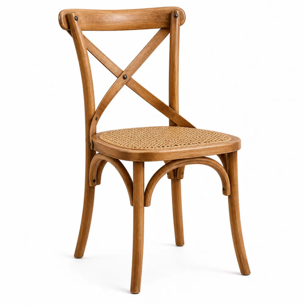 Wood Dining Chair with Rattan Seat