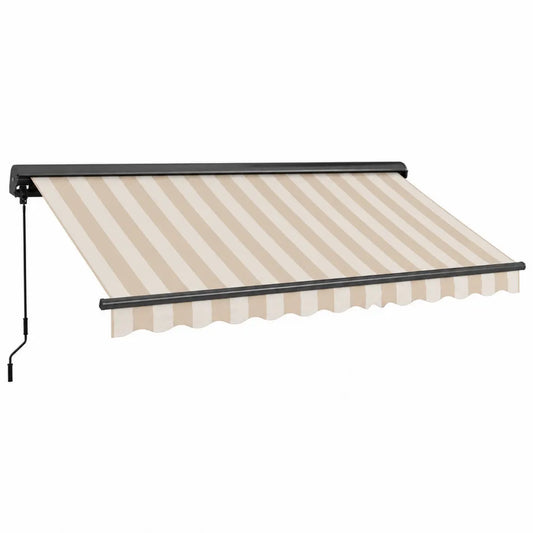 Striped Manual Retractable Awning Polyester Fabric Beige 300cm