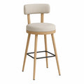 Bar Stool with Beige Fabric Seat and Oak Wood Frame