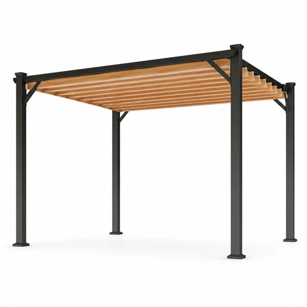 Aluminum Pergola with Cedar Wood Slat Roof Black 300cm x 300cm