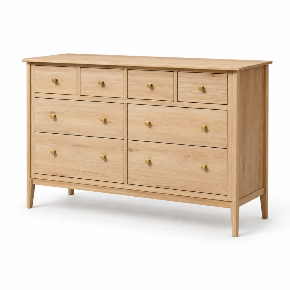 Solid Oak Dresser with Seven Drawers Natural Finish