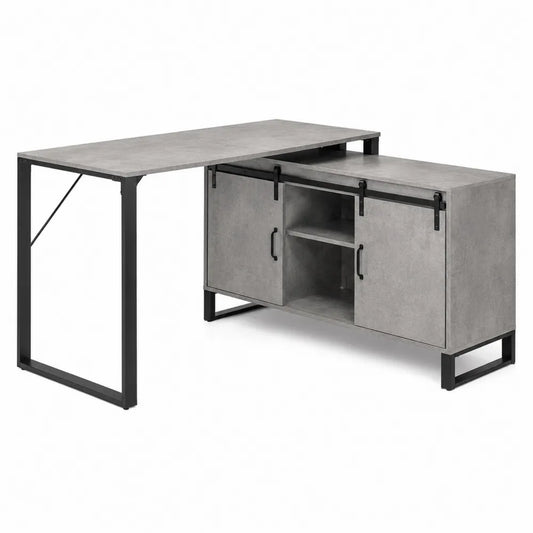 L-Shaped Desk with Concrete Finish and Metal Frame, 150x60x75 cm