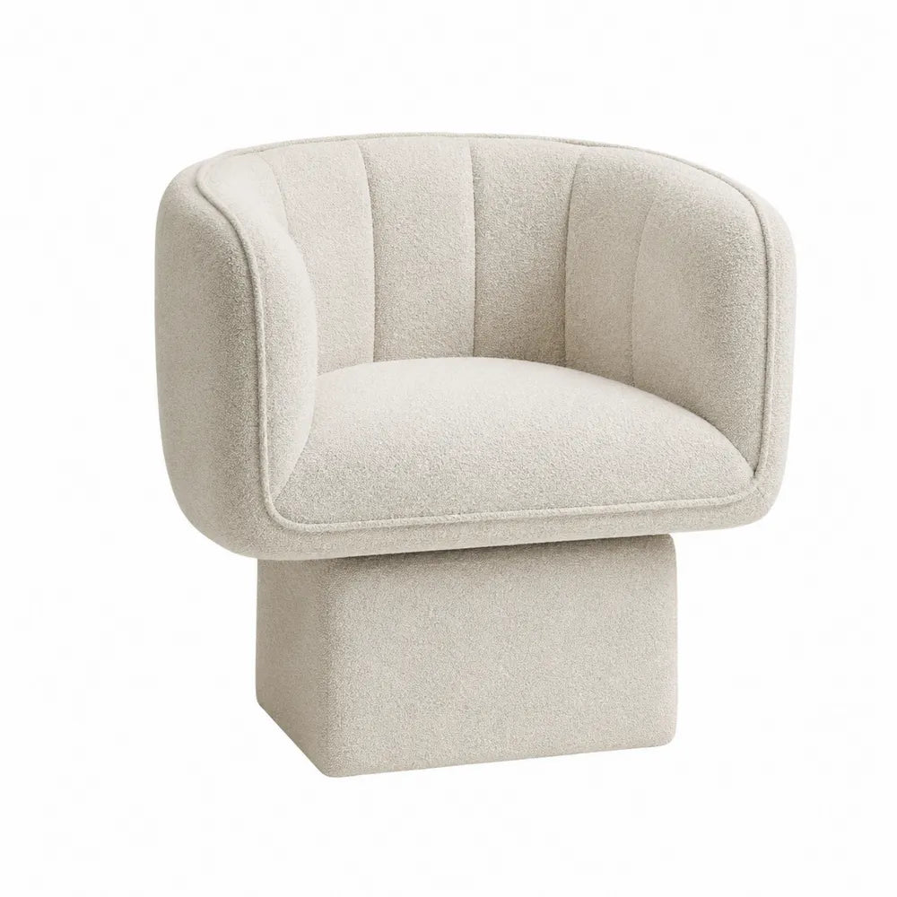 Curved Accent Chair Bouclé Fabric Beige 29.5in x 27.6in x 25.6in