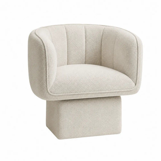 Curved Accent Chair Bouclé Fabric Beige 29.5in x 27.6in x 25.6in