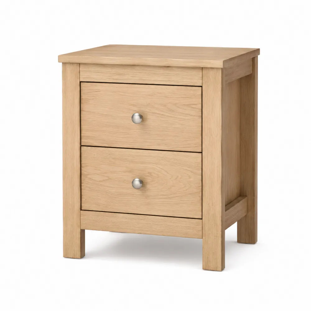 Oak Wood Nightstand with 2 Drawers 60cm x 45cm x 35cm