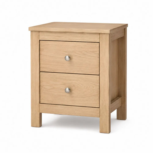 Oak Wood Nightstand with 2 Drawers 60cm x 45cm x 35cm