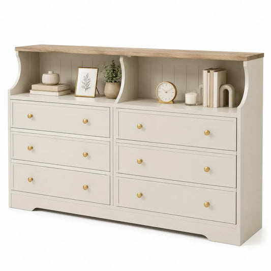 Six-Drawer MDF Dresser with Oak Veneer Top
