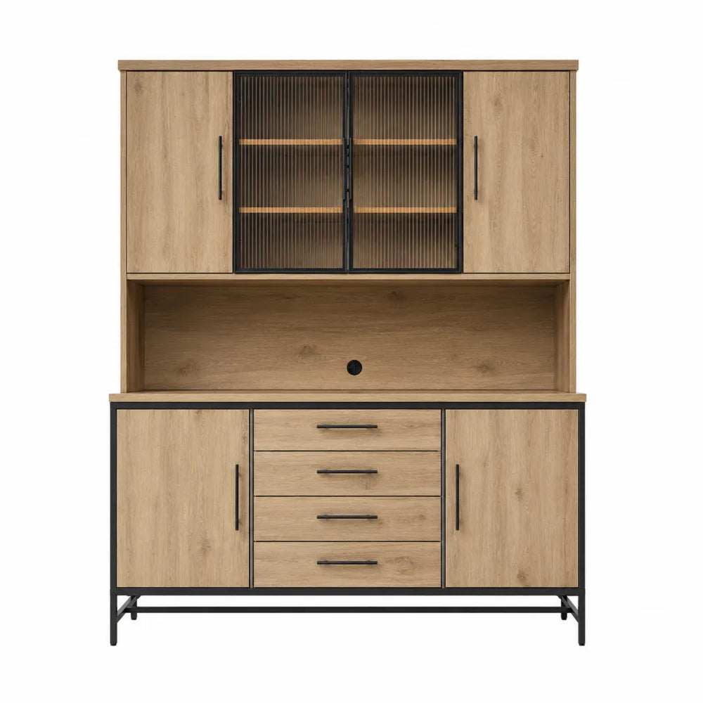 Oak Sideboard with Metal Frame and Glass Doors 200cm