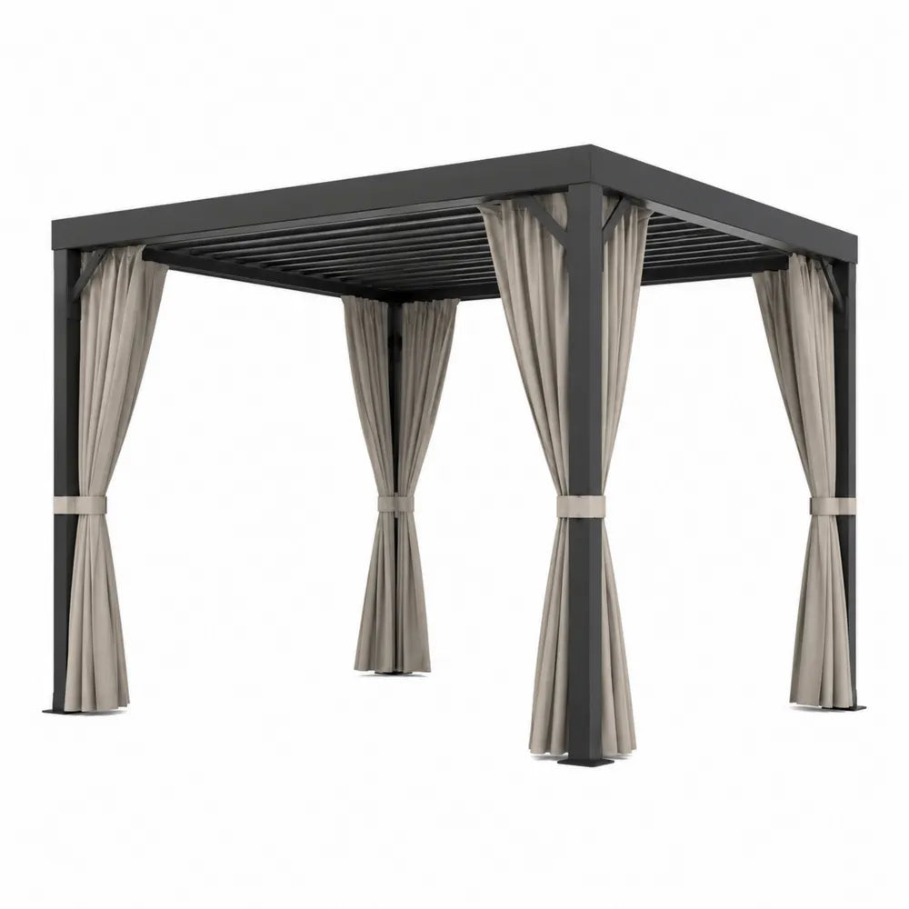 Outdoor Aluminum Gazebo with Adjustable Louvers and Polyester Curtains