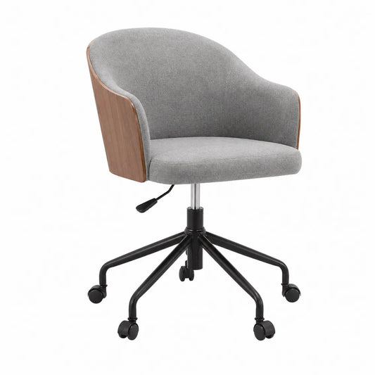 Office Chair Grey Fabric with Wood Veneer and Steel Base
