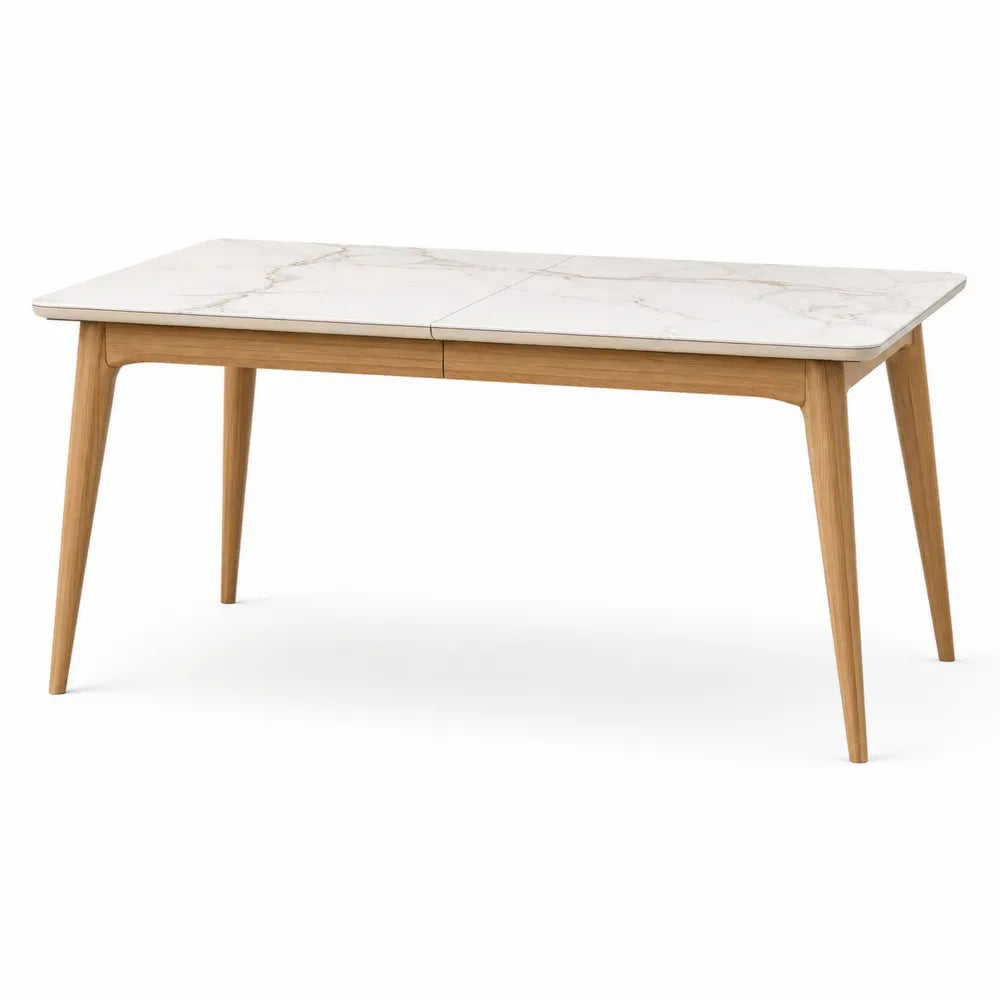 Rectangular Marble Dining Table with Wood Legs