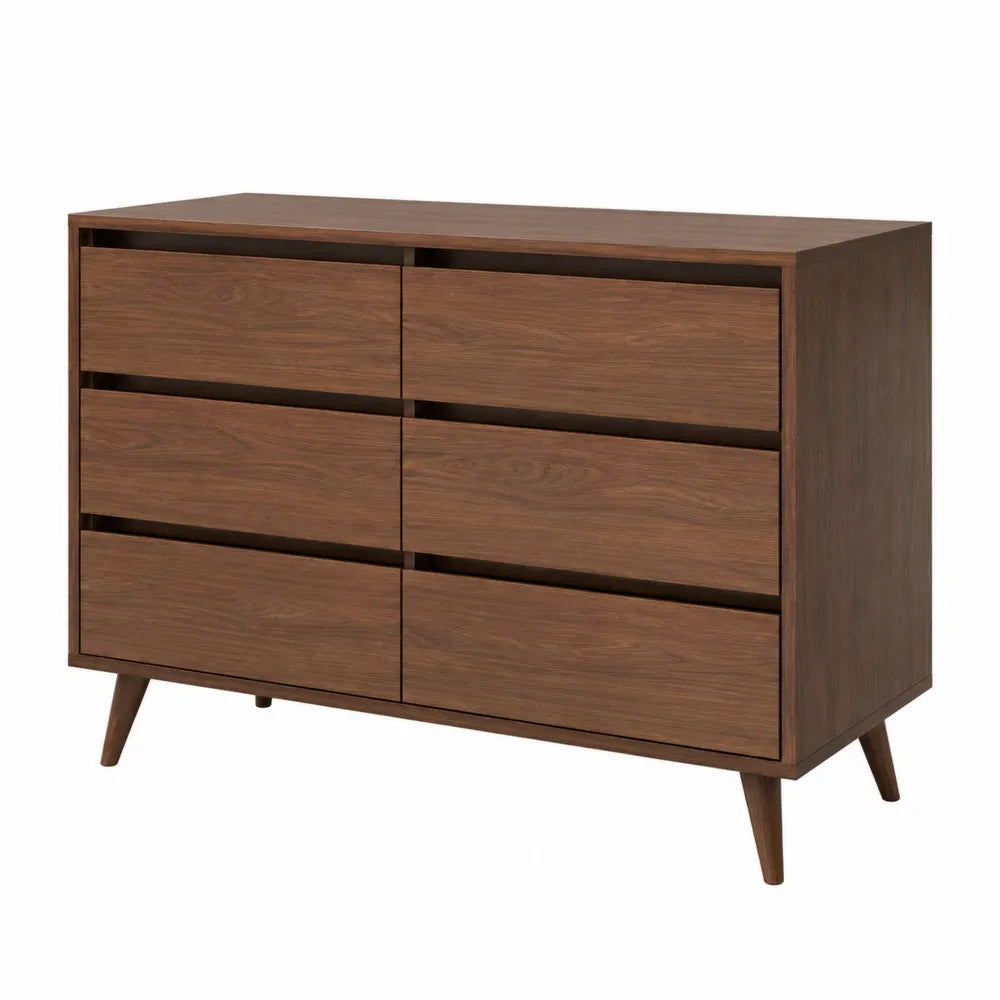 Wood 6-Drawer Dresser with Walnut Finish