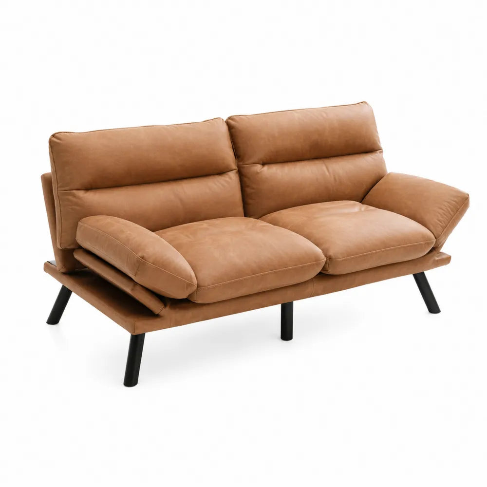 Faux Leather Convertible Sofa Bed Brown 75 in