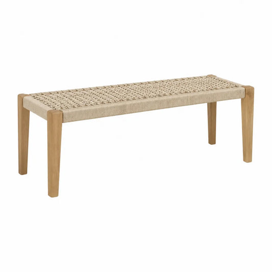 Oak Wood Bench with Woven Fiber Seat Beige 120cm