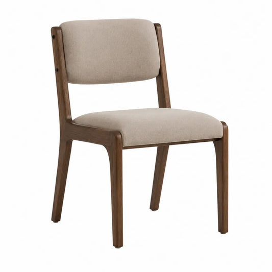 Wooden Dining Chair with Beige Polyester Upholstery 80cm Height