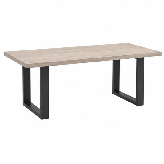 Rectangular Dining Table Oak Veneer Black Metal Legs 180x90x75cm