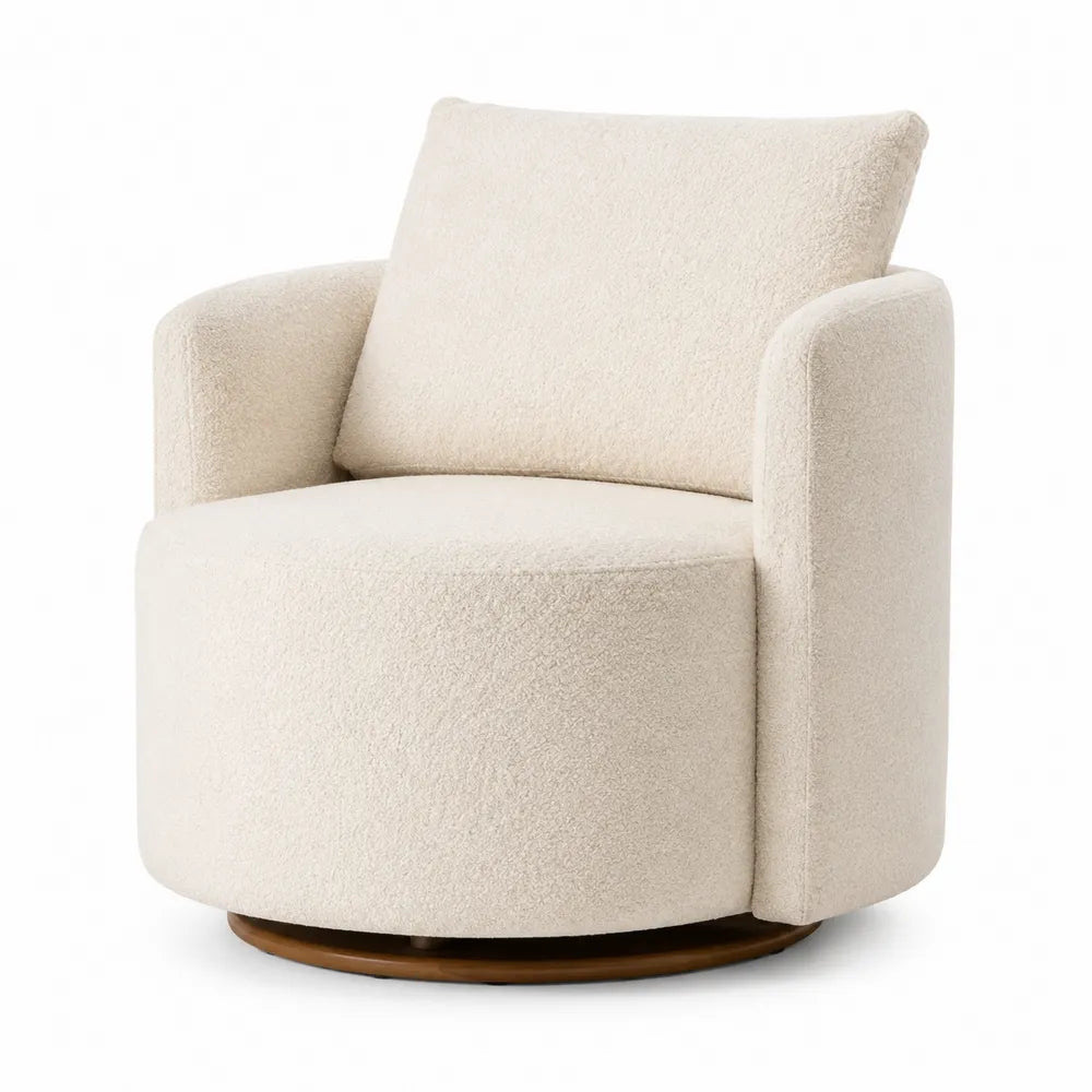 Bouclé Fabric Swivel Accent Chair Beige