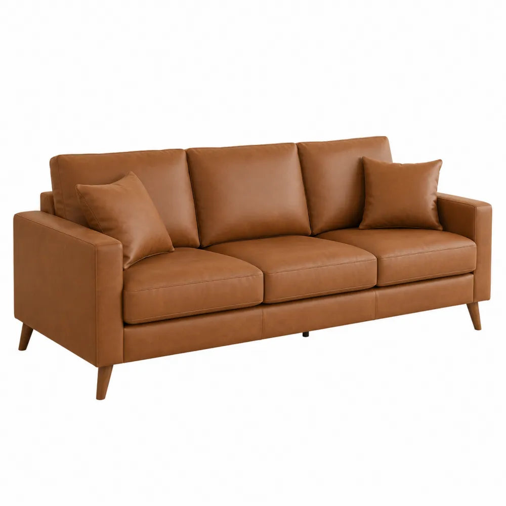 PU Leather 3-Seater Sofa Brown with Cushions