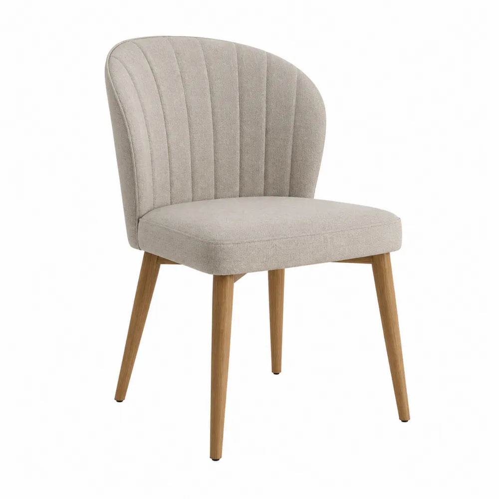Fabric Upholstered Dining Chair with Curved Back Beige 80cm