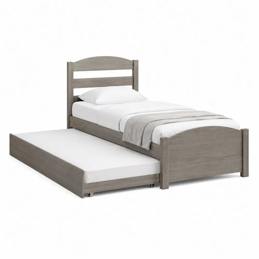 Twin Wooden Bed with Trundle Gray 100cm x 200cm
