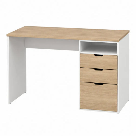 Rectangular MDF Desk with 3 Drawers Natural/White 120cm