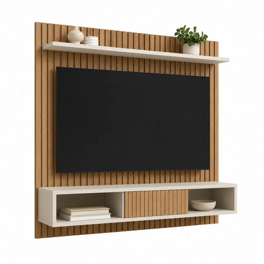 Wall Mounted MDF TV Entertainment Center with Shelves 180cm Oak White
