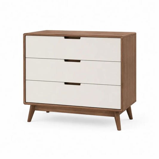 Wood Three-Drawer Dresser with White Panels 80cm x 40cm x 90cm