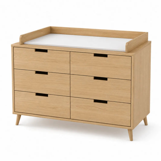 6-Drawer Wooden Dresser with White Top 112cm x 45cm x 90cm