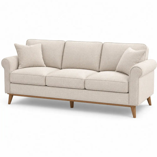 Three-Seater Fabric Sofa Beige with Solid Wood Legs
