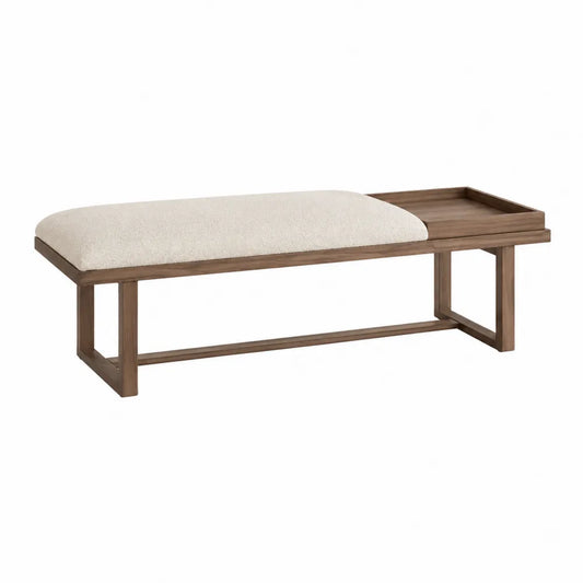 Rectangular Wood Bench with Polyester Cushion and Built-In Tray 150cm