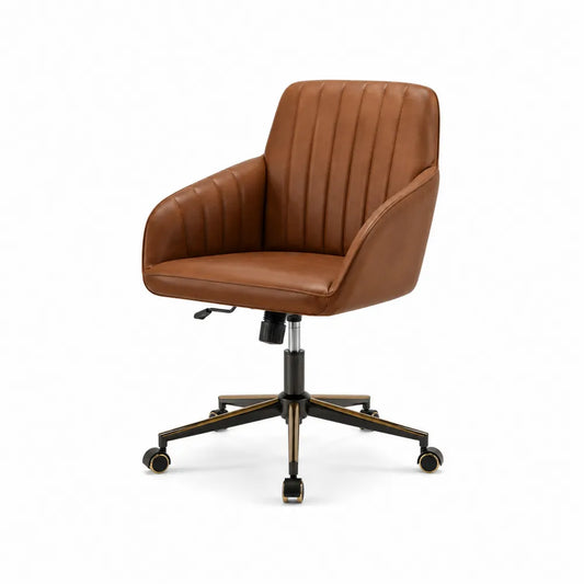 Office Chair PU Leather Brown with Adjustable Height and Swivel Function