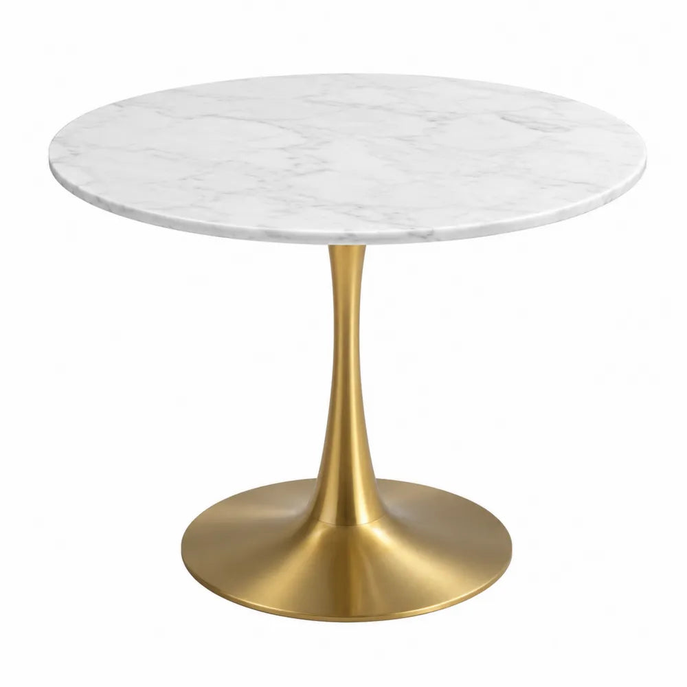 Round Marble Dining Table with Metal Base 100cm