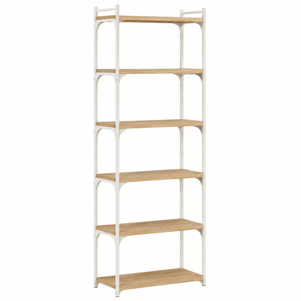 5-Tier Metal Frame Bookcase with Oak Veneer Shelves 180cm Height