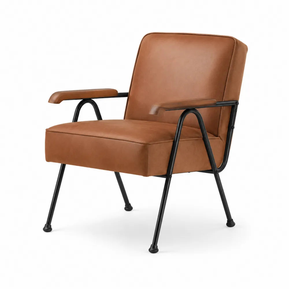Brown Faux Leather Armchair with Steel Frame