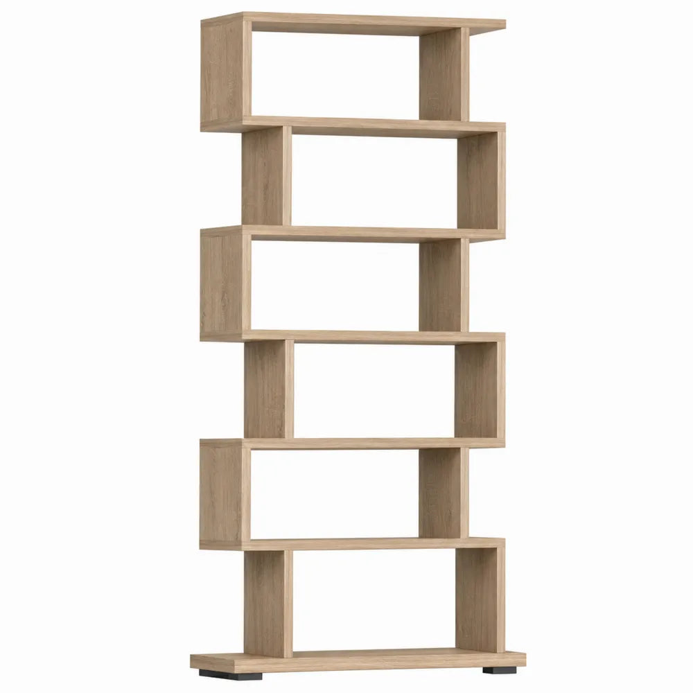 6-Tier MDF Zigzag Bookcase Oak 180cm