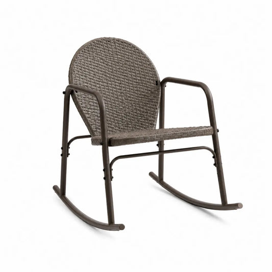 Outdoor Rocking Chair Wicker Steel Frame Brown 88cm H x 60cm W x 75cm D