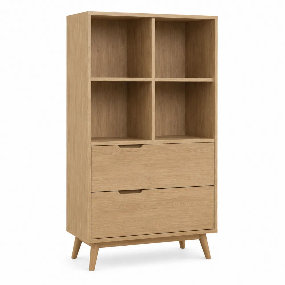 Oak Veneer Bookcase with Drawers 160cm Height