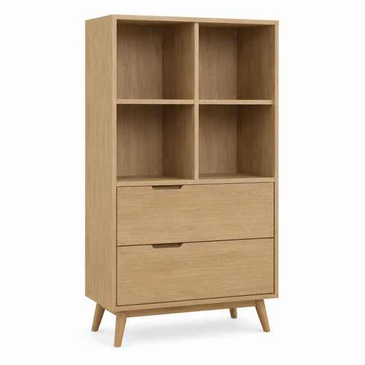 Oak Veneer Bookcase with Drawers 160cm Height