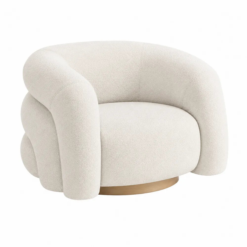 Round Bouclé Fabric Swivel Chair Cream 85cm x 90cm x 75cm