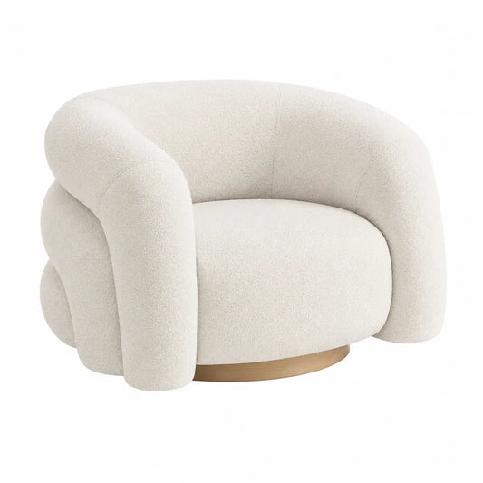 Round Bouclé Fabric Swivel Chair Cream 85cm x 90cm x 75cm