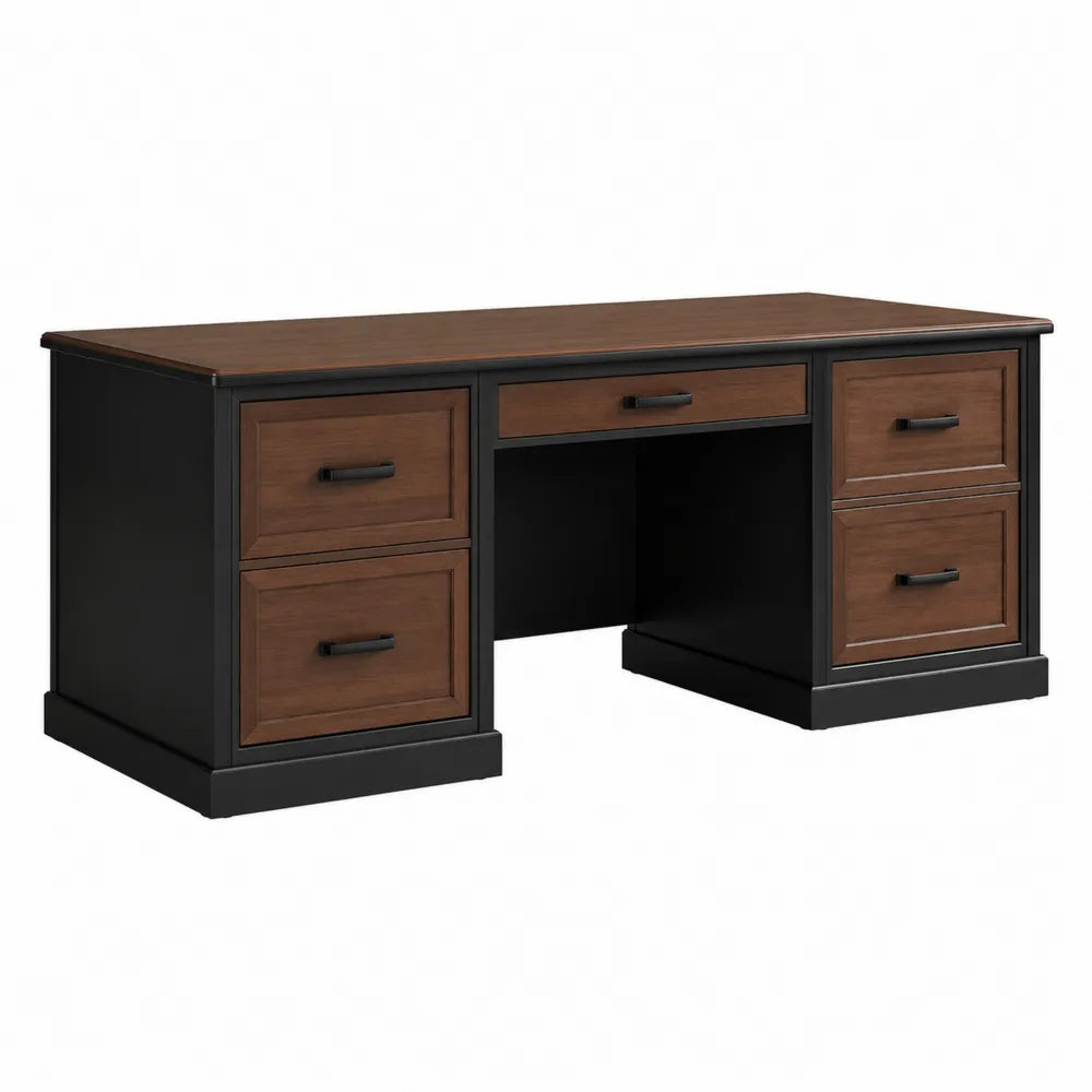 Engineered Wood Desk with 5 Drawers in Black and Walnut Finish - 150cm x 75cm x 76cm